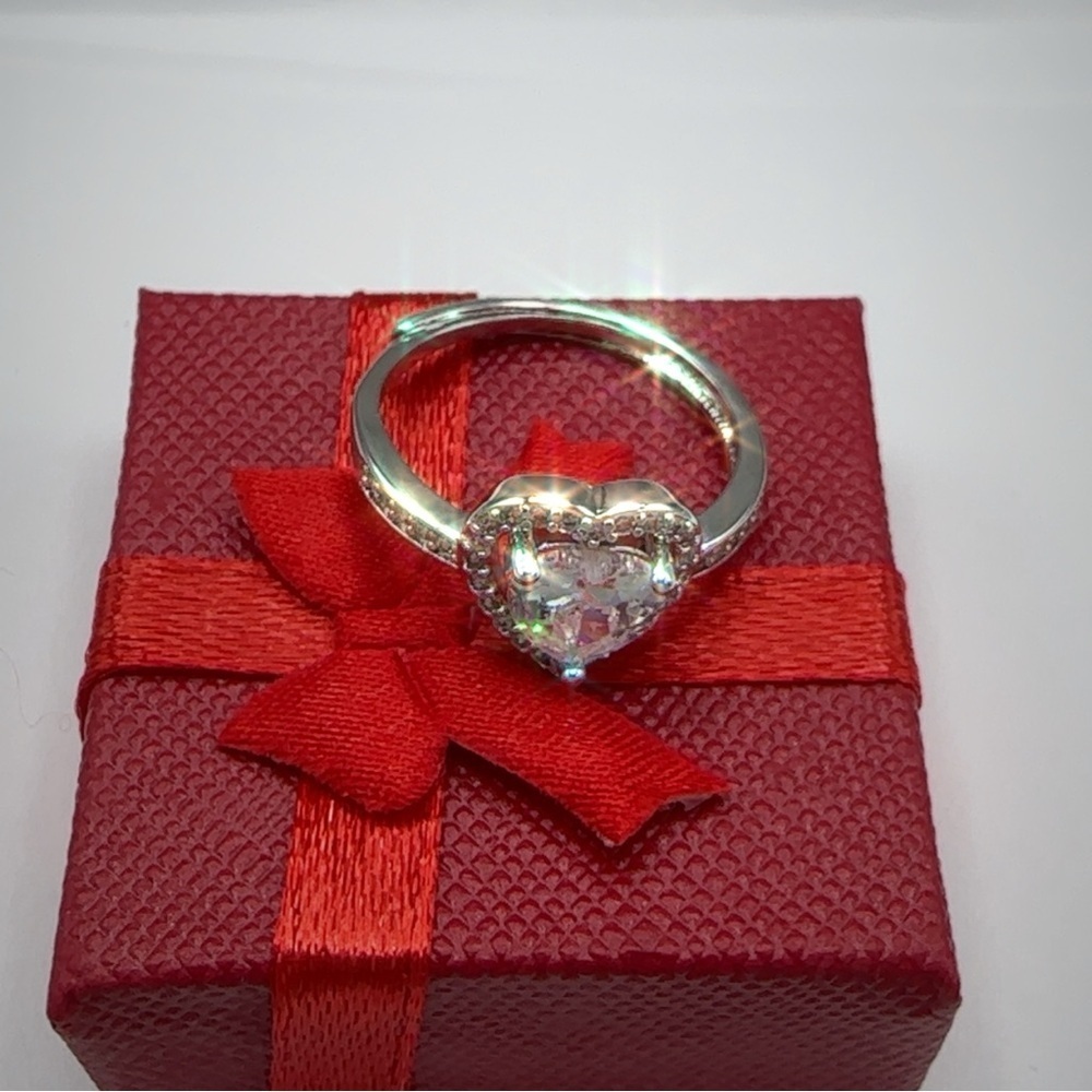 Silver Heart Cut Stone Ring with Pave - Picture 4 of 14